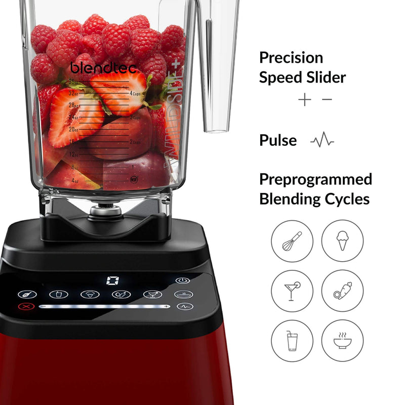 Blendtec Original Designer Series Blender & 90 oz WildSide+ Jar Bundle — Red