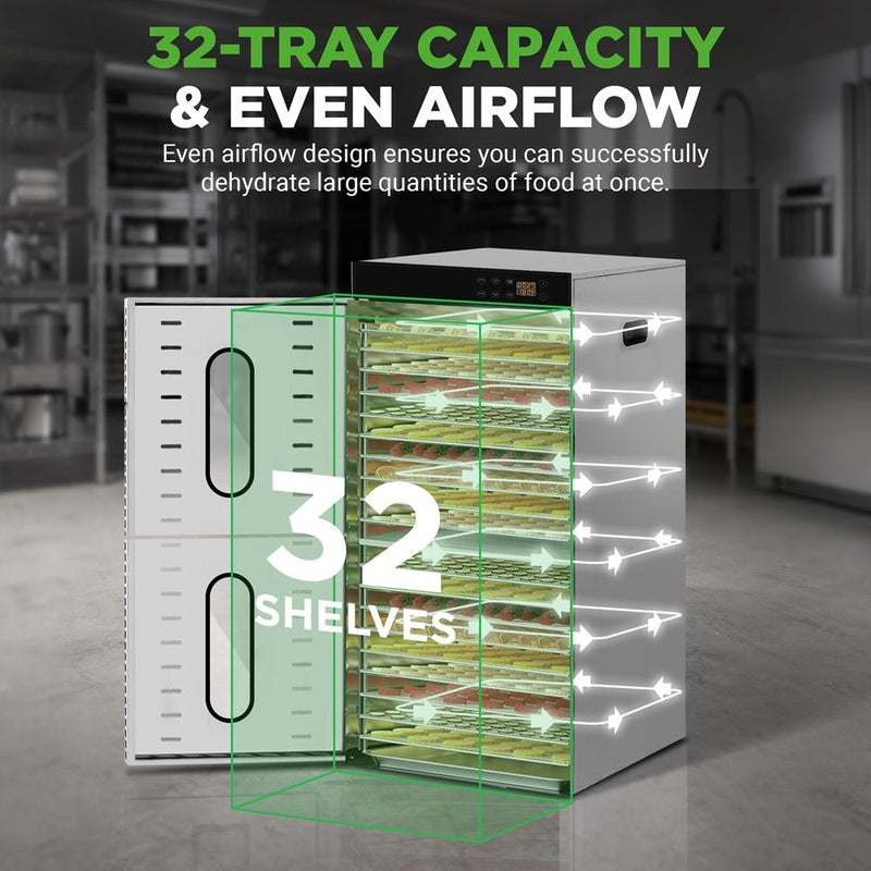 Nutrichef 32-Layer Food Dehydrator — Stainless Steel, Digital Timer