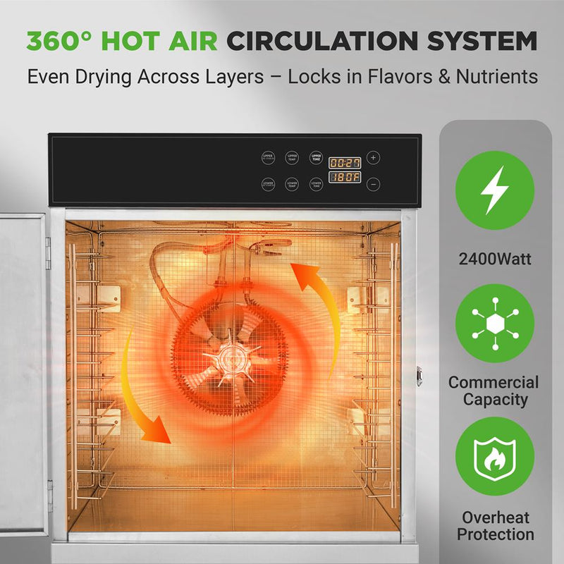 Nutrichef 32-Layer Food Dehydrator — Stainless Steel, Digital Timer